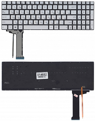 Клавиатура для ноутбука Asus N551 серая с подсветкой, серая, без рамки  код mb014652