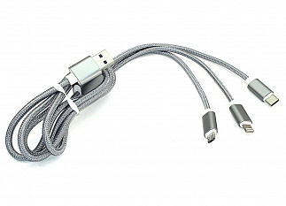 Кабель для зарядки USB (3-в-1) ( Apple Lightning 8Pin, USB Type-C, USB-Micro) 1,0 метр код mb077391
